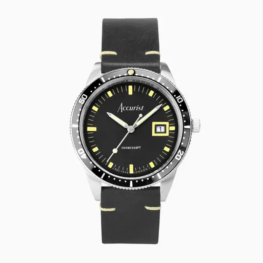 Black-dial Accurist dive-style wristwatch with date display