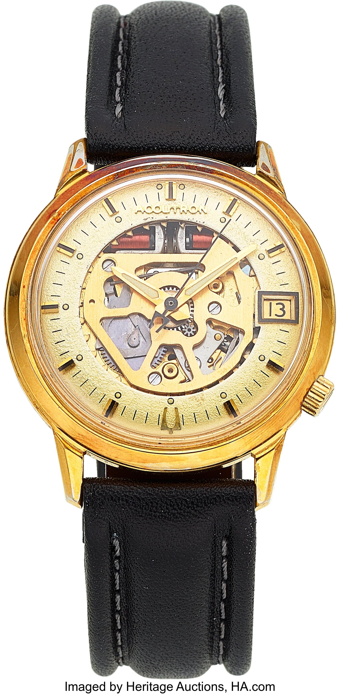 Vintage gold-tone Bulova Accutron with exposed movement